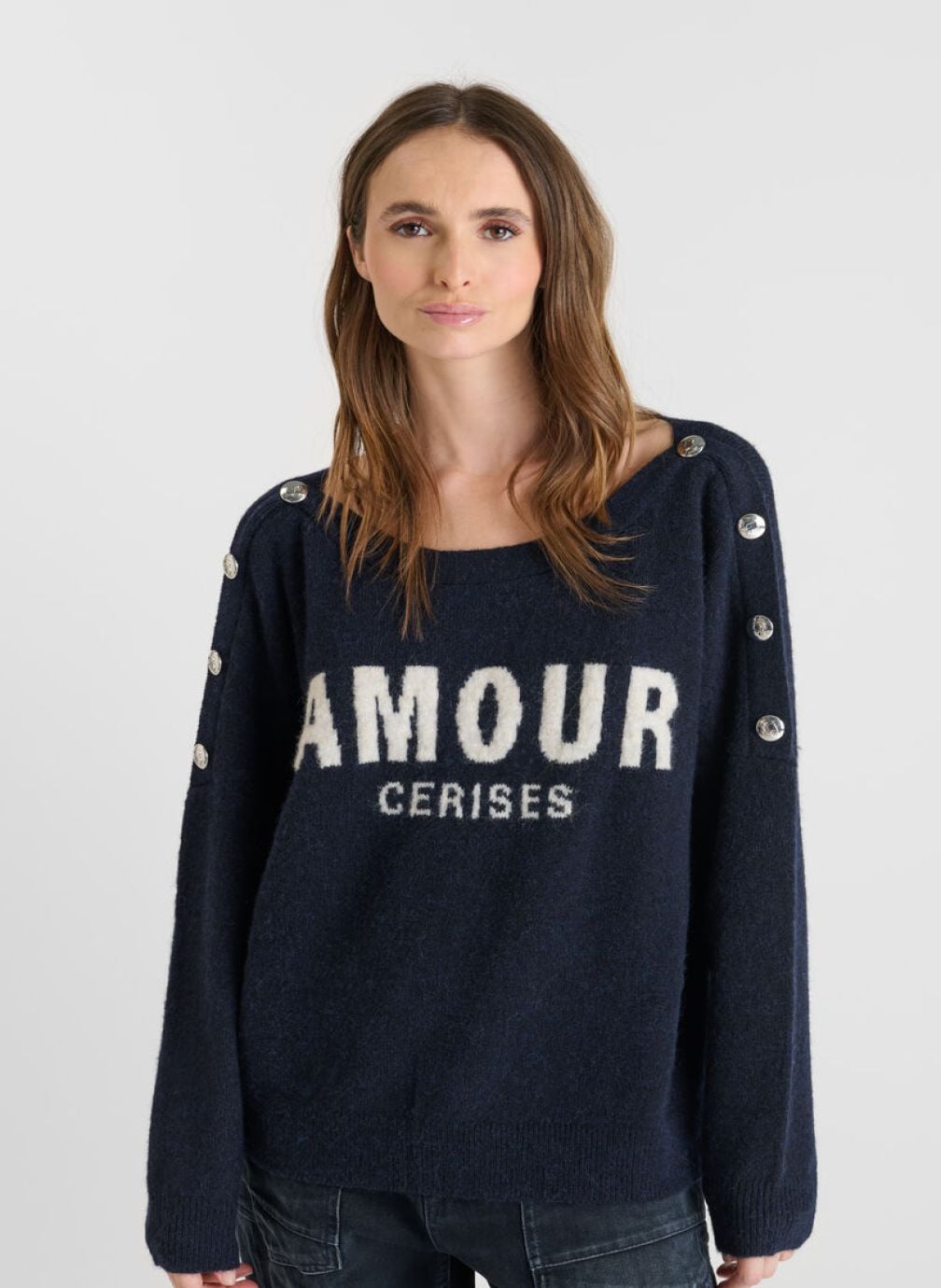 Short Cargo Taille Haute Le Temps Des Cerises – Bleu Gris Chiné, Coton, Occasion Sympa