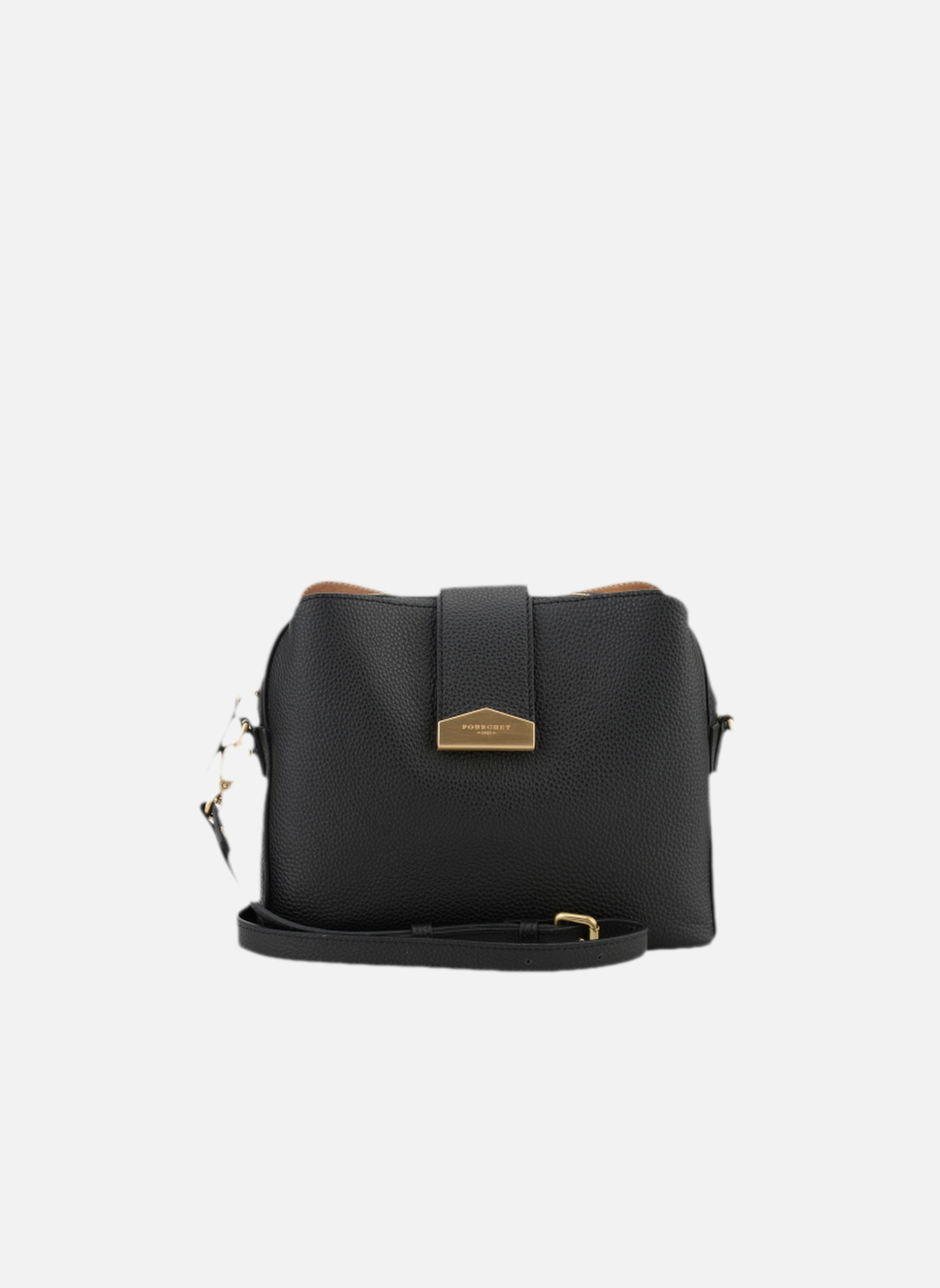 Sac à Main En Cuir Noir Pourchet Vintage - Petit Sac épaule Parfait état - Doublure Rouge