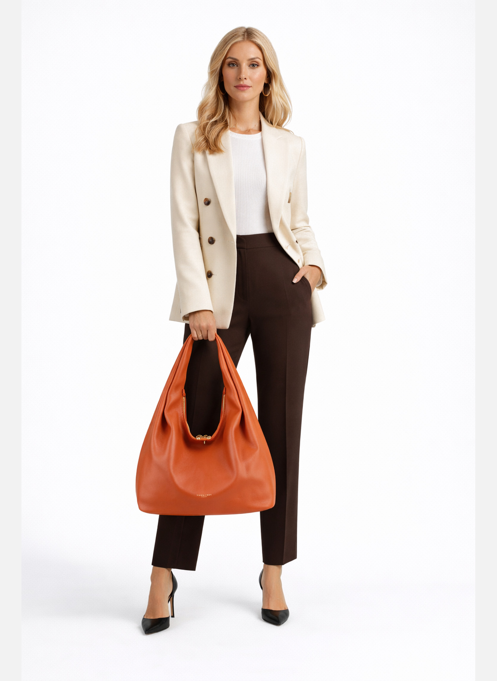 Sac Cabas Z & J En Cuir Orange Italie - Porté épaule, Occasion Très Très Bon état
