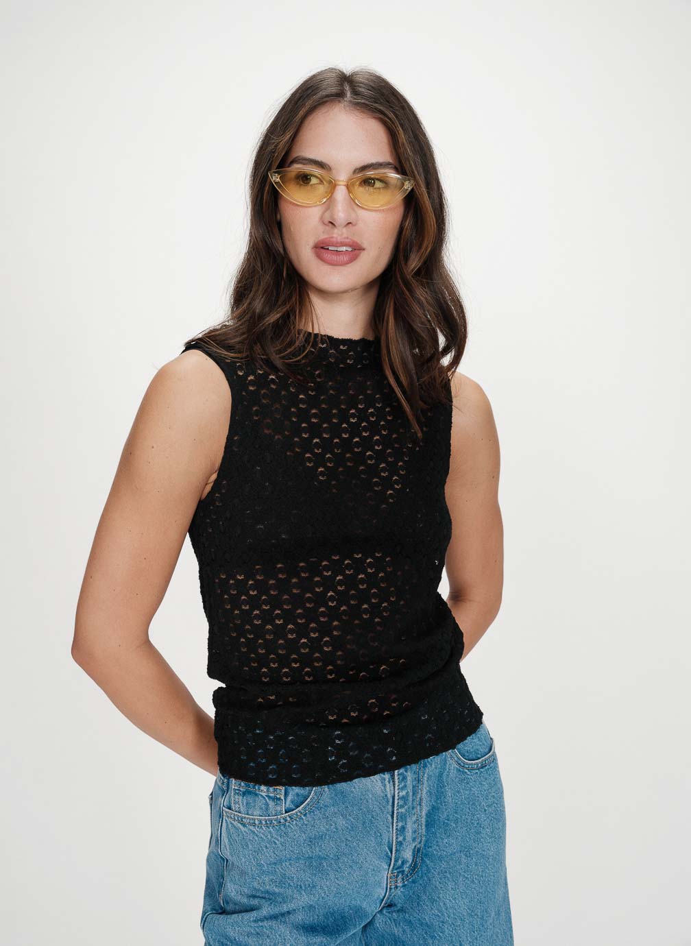 Tops Top en dentelle ajusté col rond sans manches noir Vintie femme noir Grace & Mila Tops Top en dentelle ajusté col rond sans manches noir Vintie femme noir Noir