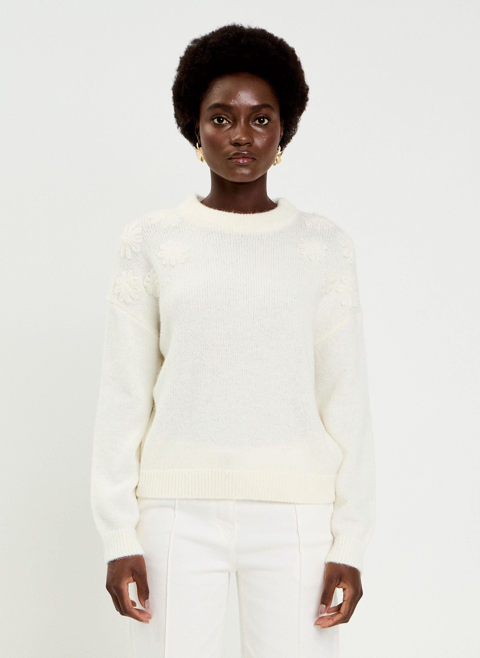 Pulls FLEURBROTRIP femme blanc Cache Cache Pulls FLEURBROTRIP femme blanc Blanc