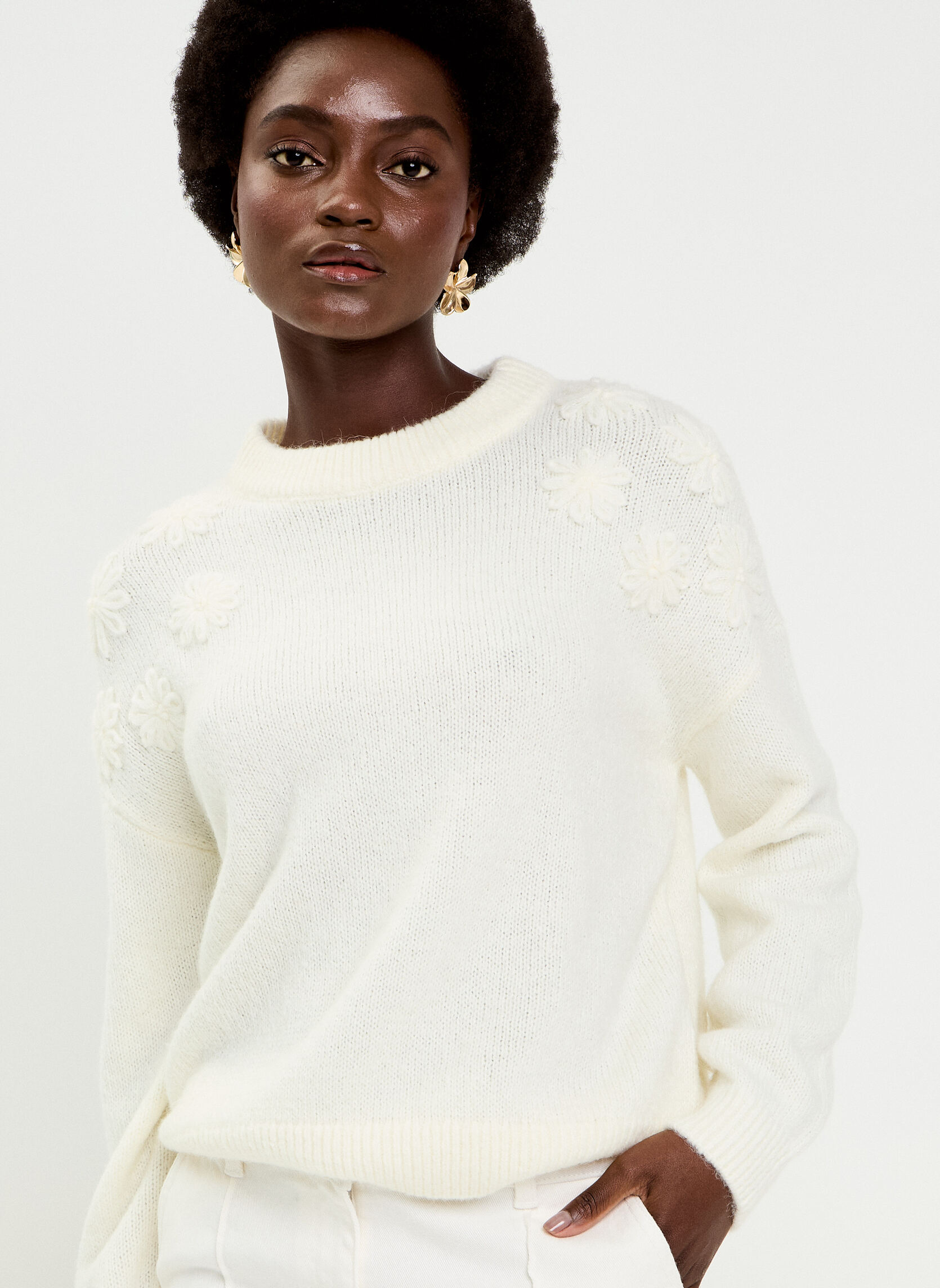 Pulls FLEURBROTRIP femme blanc Cache Cache Pulls FLEURBROTRIP femme blanc Blanc