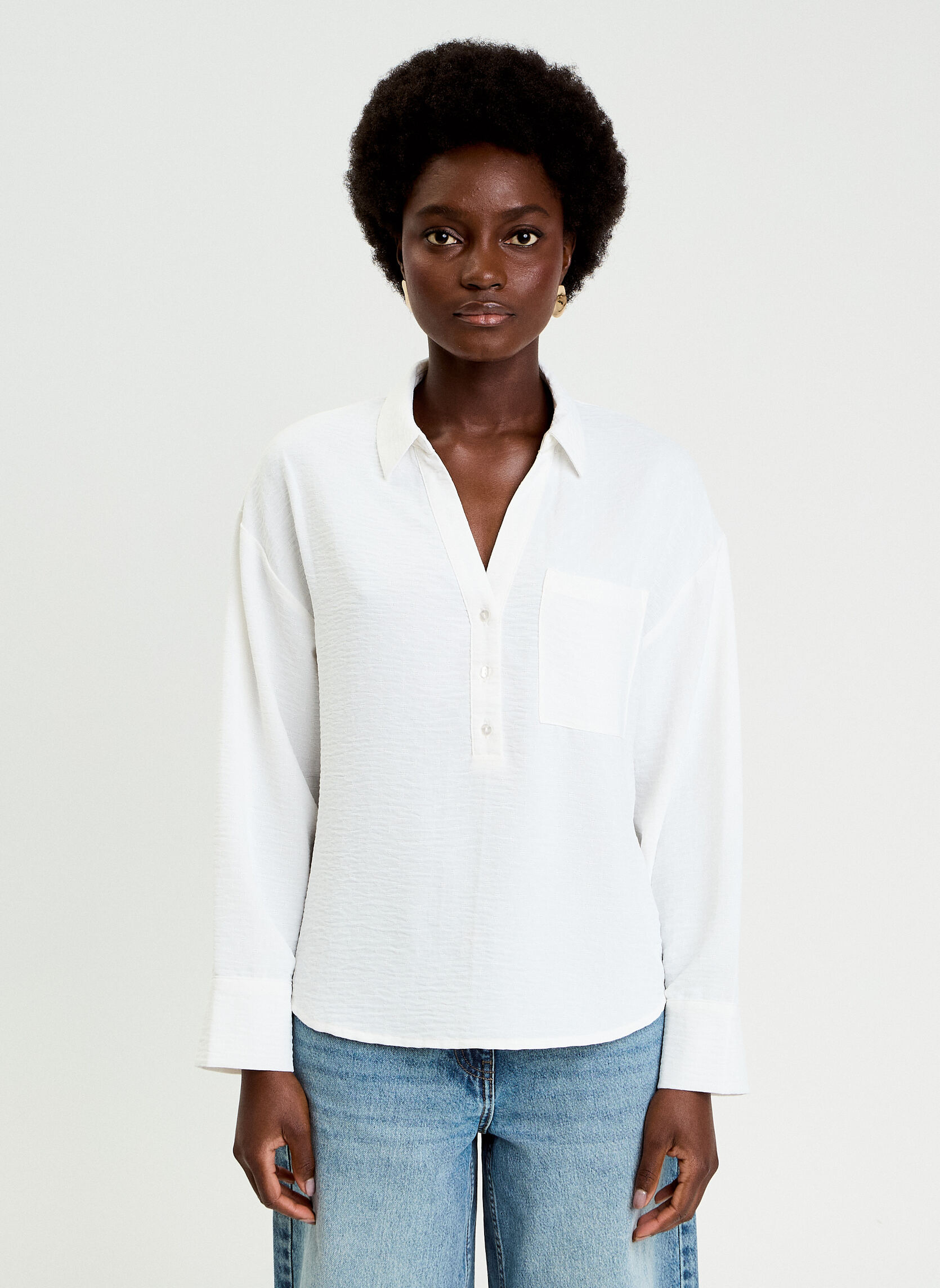 Chemise à manches longues et rayures fines - Blanc - Homme