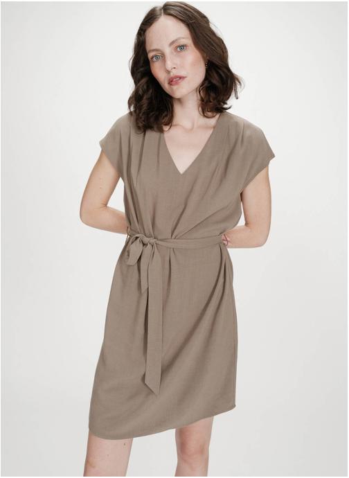 Grace & Mila Robes Robe courte fluide col V manches courtes kaki Marilou femme vert