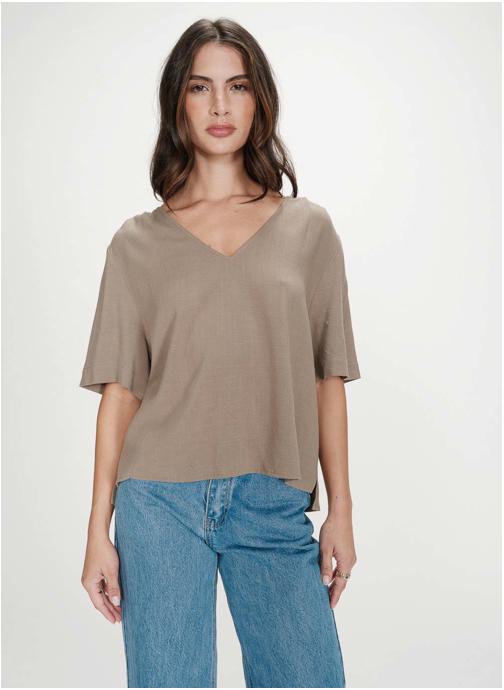 Grace & Mila Tops Top manches courtes fluide col V kaki Violon femme vert