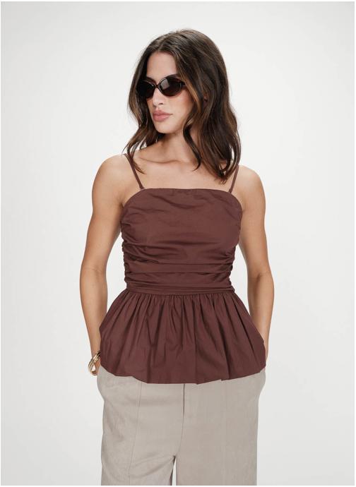 Grace & Mila Tops Top péplum bustier à encolure carrée chocolat Valo femme marron