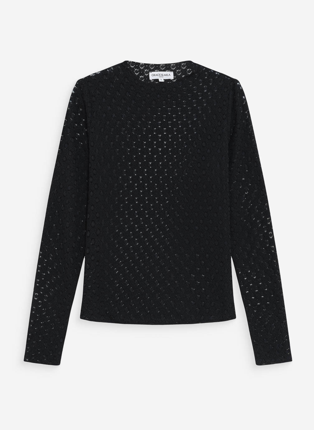 Tops Top en dentelle transparent manches longues noir Valmy femme noir Grace & Mila Tops Top en dentelle transparent manches longues noir Valmy femme noir Noir