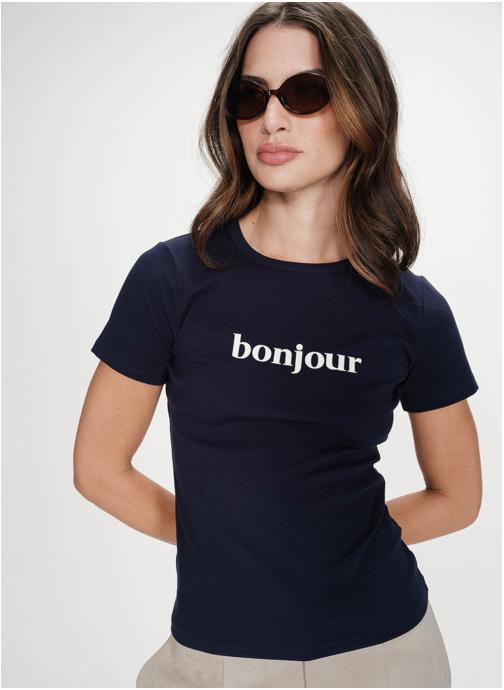 Grace & Mila Tops T-shirt en coton à message imprimé marine Vigee femme bleu
