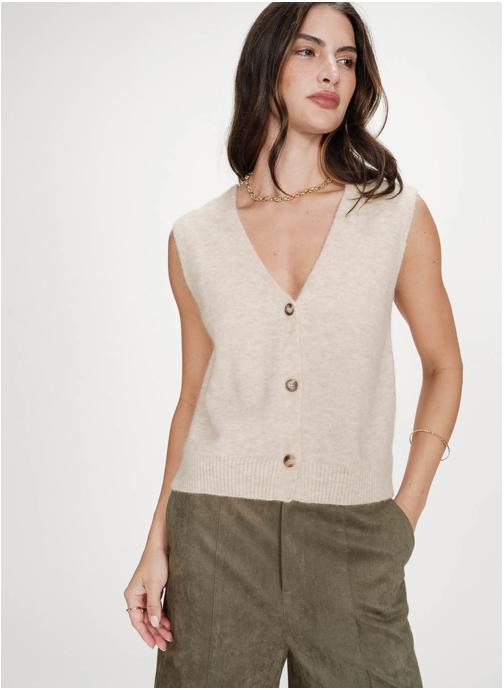 Grace & Mila Gilets Cardigan sans manches boutonné col V sable Nars femme beige
