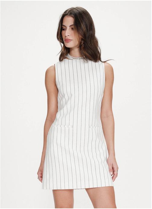 Grace & Mila Robes Robe courte droite rayée en lin nouée au dos white Vea femme blanc