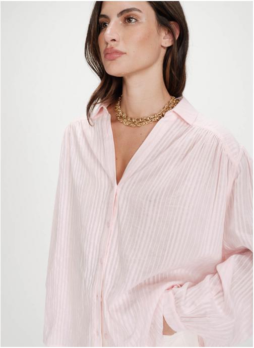 Grace & Mila Tops Chemise oversize en coton manches bouffantes rose Vibes femme rose