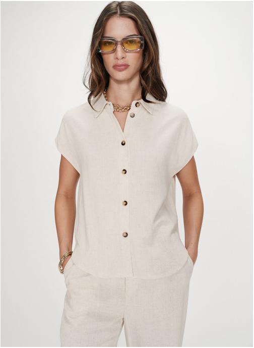 Grace & Mila Tops Chemise en lin fluide manches courtes sable Perez femme beige