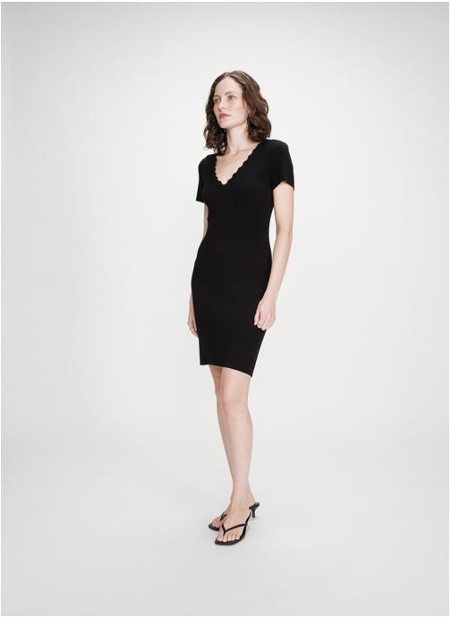 Grace & Mila Robes Robe courte ajustée en maille à col V noir Valeriane femme noir