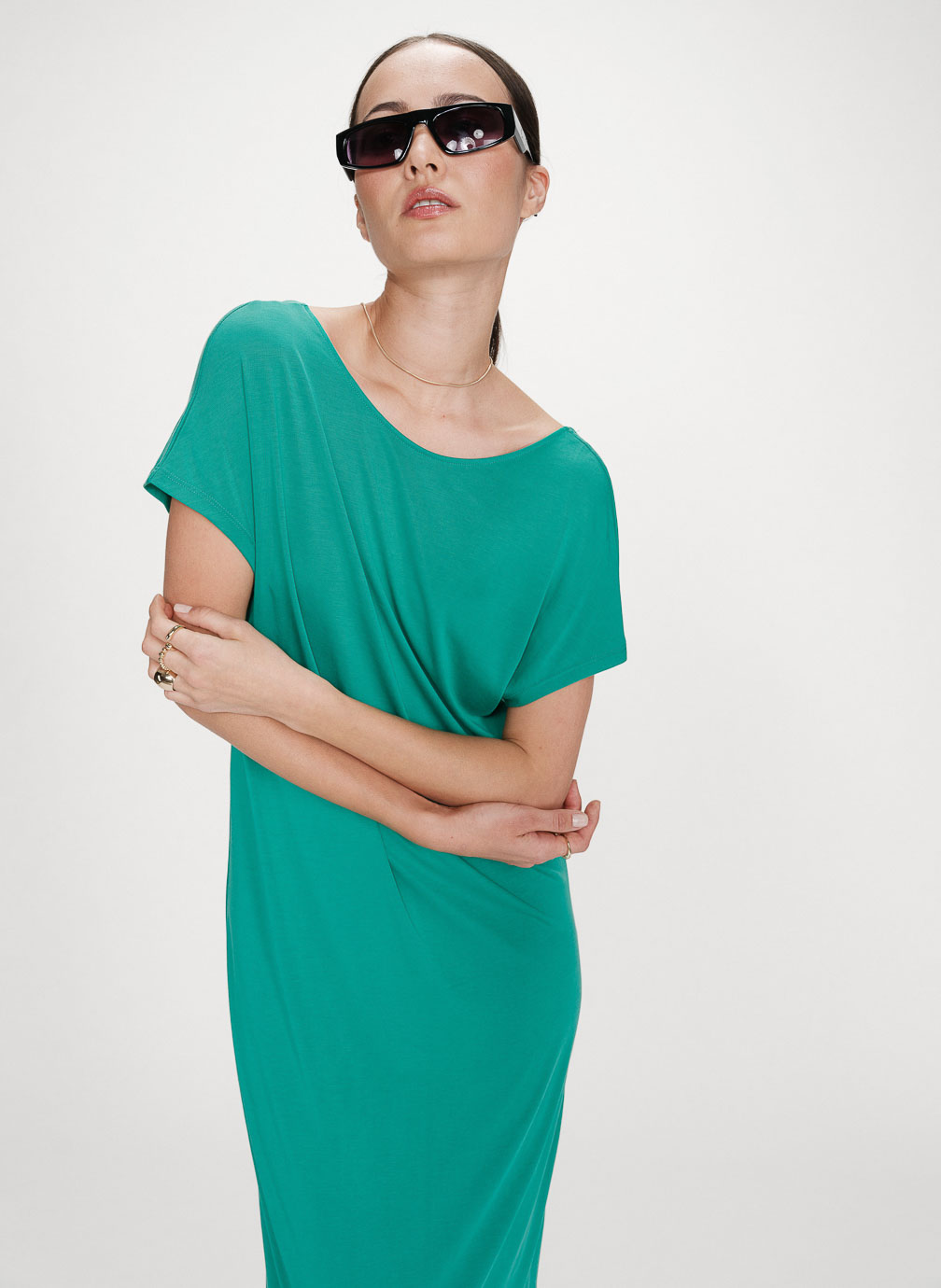 Grace & Mila Robes Robe longue légère en modal manches courtes vert ...