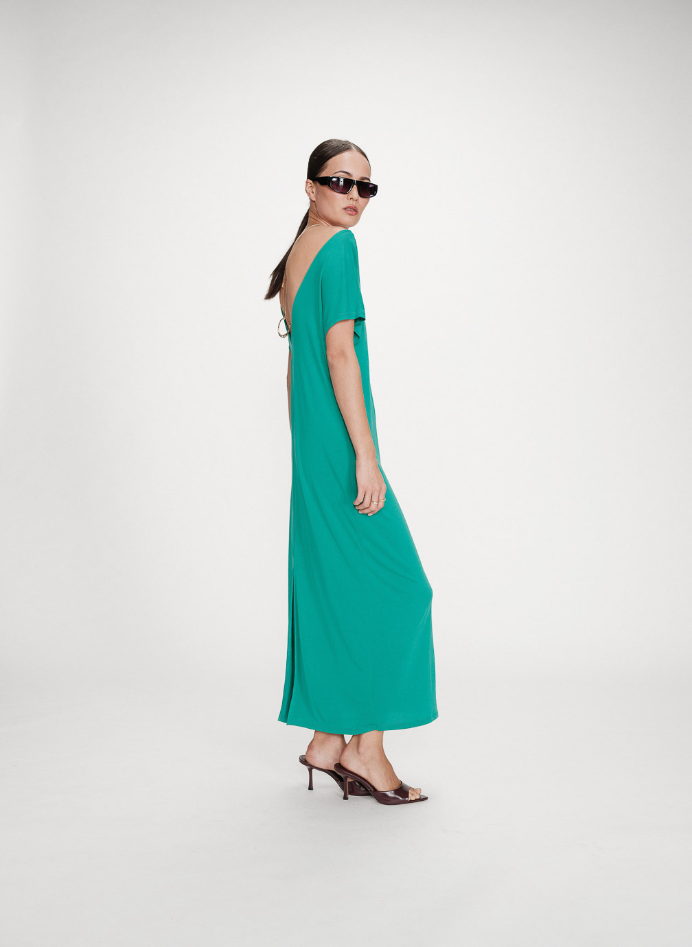 Grace & Mila Robes Robe longue légère en modal manches courtes vert ...