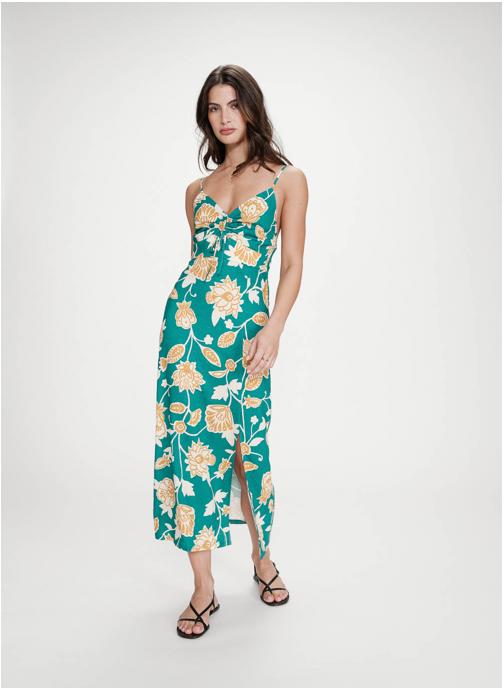 Grace & Mila Robes Robe longue à fleurs dos nu bretelles à nouer vert Velyssa femme vert