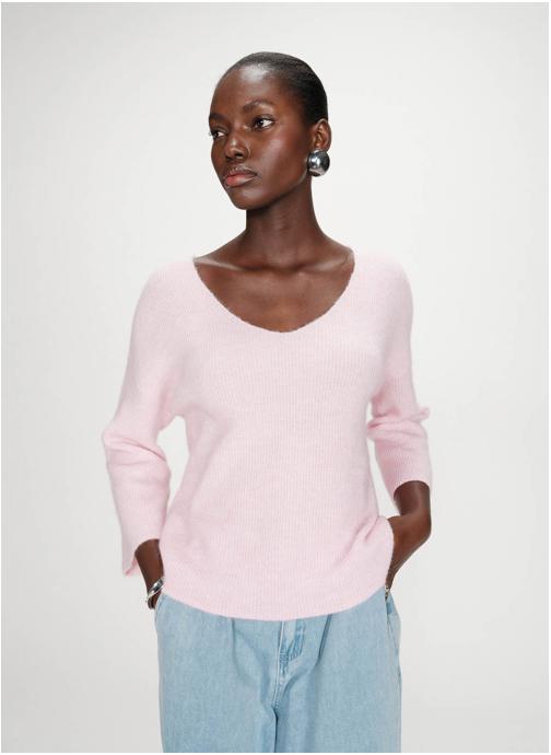 Grace & Mila Pulls Pull oversize manches 3/4 col V rose Vicenzo femme rose
