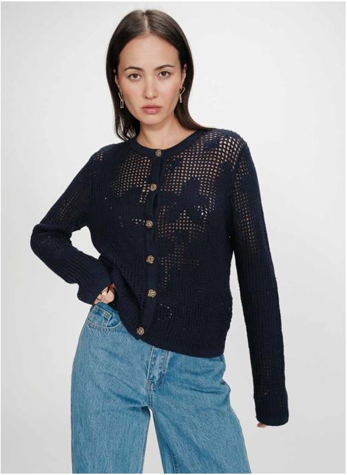 Grace & Mila Gilets Cardigan en maille ajourée marine Velasquez femme bleu