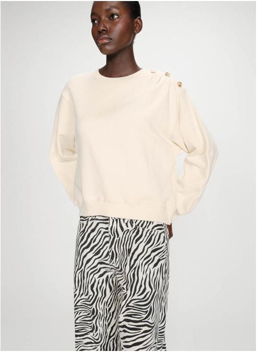 Grace & Mila Sweats à capuche Sweatshirt col rond avec plis et boutons vanille Vonan femme beige