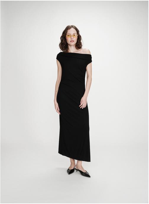 Grace & Mila Robes Robe longue cintrée col asymétrique noir Vanity femme noir