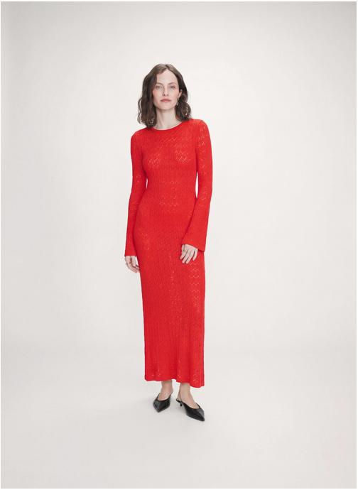 Grace & Mila Robes Robe longue en maille ajustée sanguine Verdad femme rouge