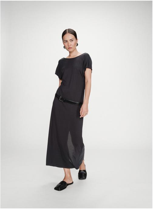 Grace & Mila Robes Robe longue légère en modal manches courtes carbone Peace femme noir
