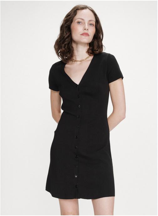 Grace & Mila Robes Robe courte en maille boutonnée col V noir Venezuela femme noir
