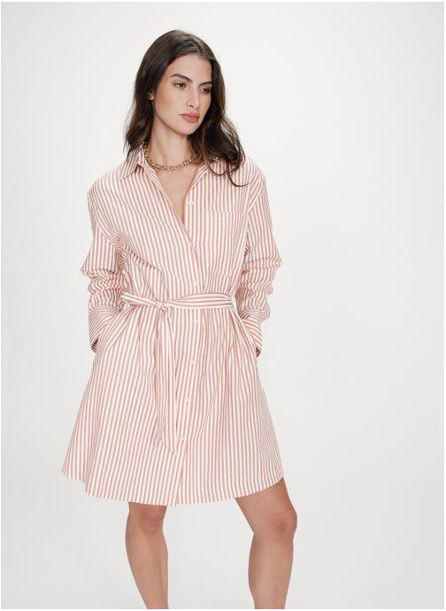 Grace & Mila Robes Robe chemise courte à rayures ceinturée corail Visery femme orange