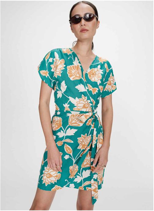 Grace & Mila Robes Robe courte portefeuille à fleurs vert Velora femme vert