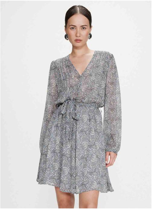 Grace & Mila Robes Robe courte évasée col V manches longues ciel Violette femme bleu