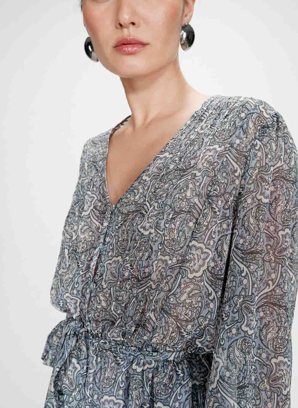 Robes Robe courte évasée col V manches longues ciel Violette femme bleu Grace & Mila Robes Robe courte évasée col V manches longues ciel Violette femme bleu Bleu ciel