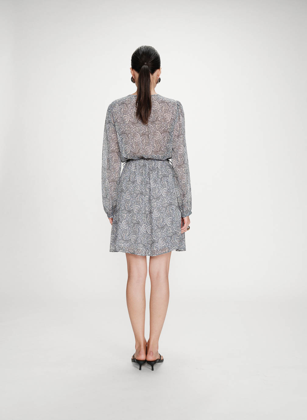 Robes Robe courte évasée col V manches longues ciel Violette femme bleu Grace & Mila Robes Robe courte évasée col V manches longues ciel Violette femme bleu Bleu ciel