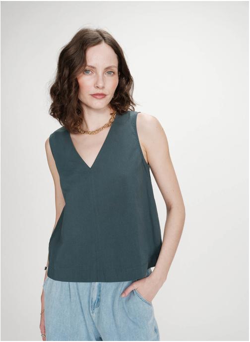Grace & Mila Tops Top en coton sans manches col V emeraude Vagabond femme vert
