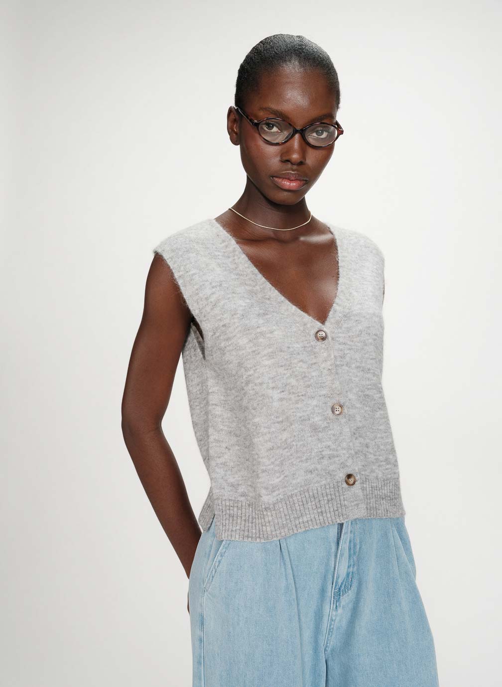 Tops Cardigan sans manches boutonné col V gris Nars femme gris Grace & Mila Tops Cardigan sans manches boutonné col V gris Nars femme gris Gris