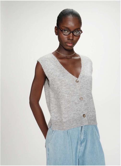 Grace & Mila Tops Cardigan sans manches boutonné col V gris Nars femme gris