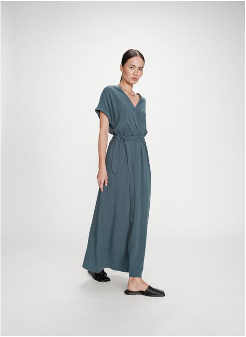 Grace & Mila Robes Robe longue portefeuille ceinturée emeraude Pollen femme vert