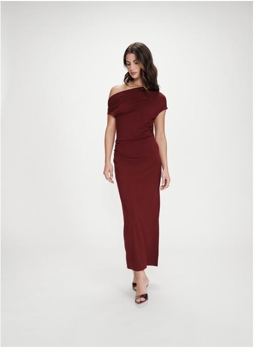 Grace & Mila Robes Robe longue cintrée col asymétrique cherry Vanity femme rouge
