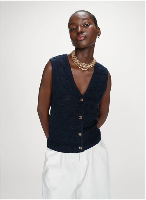 Grace & Mila Tops Gilet en maille sans manches col V marine Vincennes femme bleu