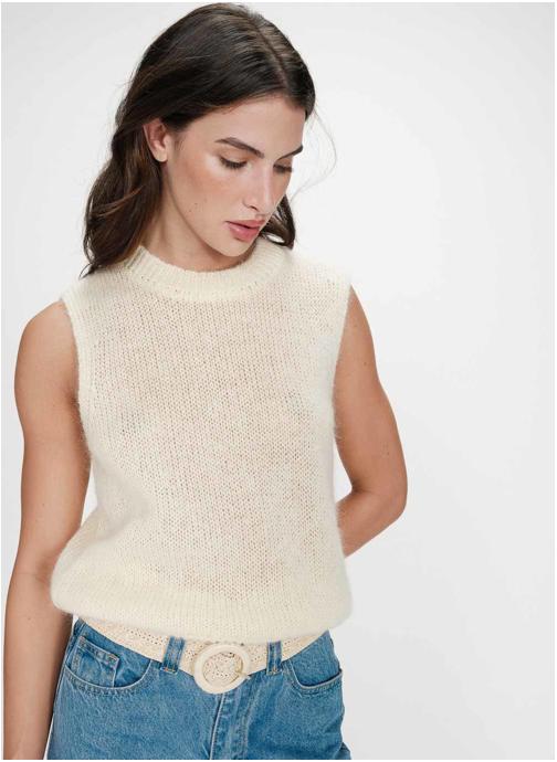 Grace & Mila Tops Pull en laine et mohair sans manches vanille Vollo femme beige