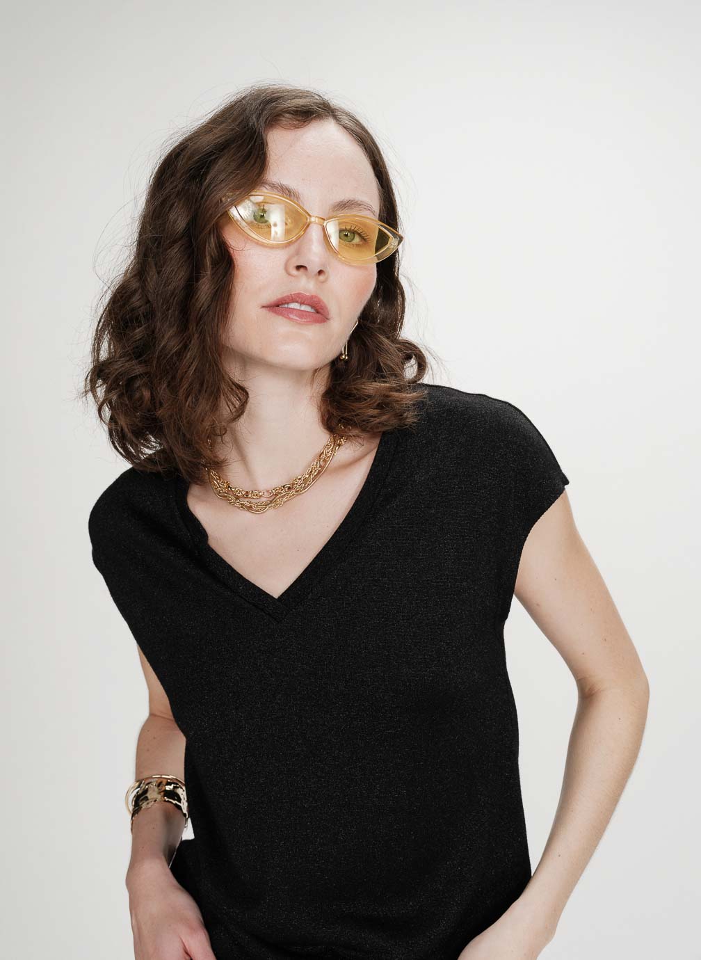 Tops Top col V manches courtes en lurex noir Valsons femme noir Grace & Mila Tops Top col V manches courtes en lurex noir Valsons femme noir Noir