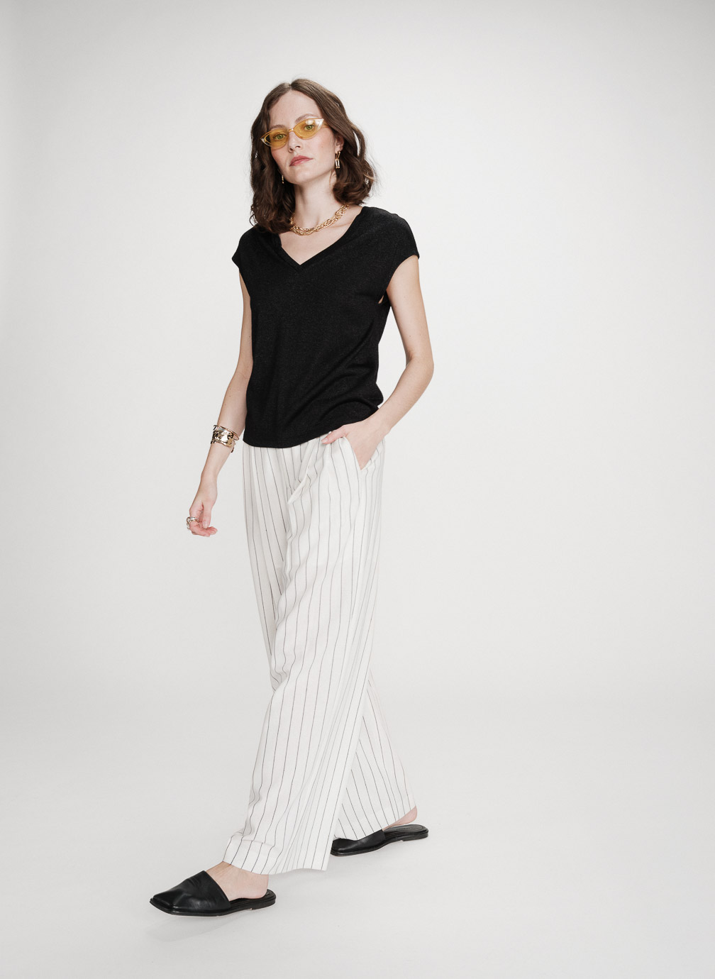 Tops Top col V manches courtes en lurex noir Valsons femme noir Grace & Mila Tops Top col V manches courtes en lurex noir Valsons femme noir Noir
