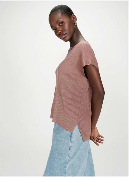 Grace & Mila Tops Top large en lurex col V terracotta Vaporo femme jaune