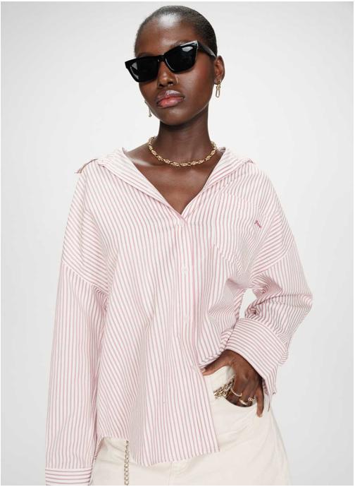 Grace & Mila Tops Chemise oversize rayée en coton pivoine Vipera femme rose