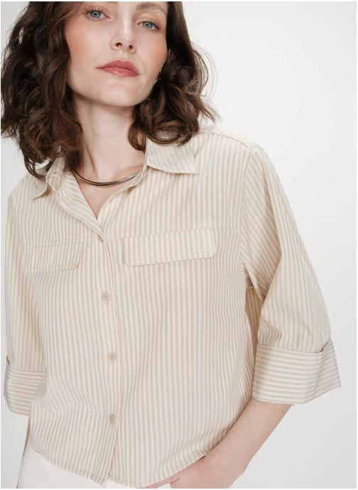 Grace & Mila Tops Chemise courte à rayures manches 3/4 sable Voice femme beige