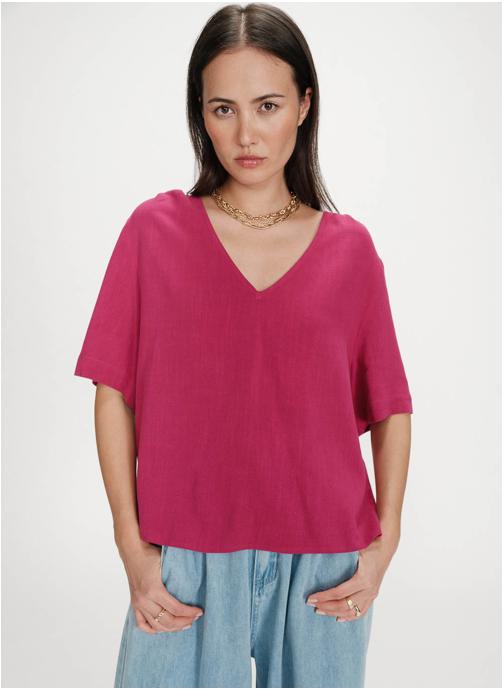 Grace & Mila Tops Top manches courtes fluide col V pivoine Violon femme rose