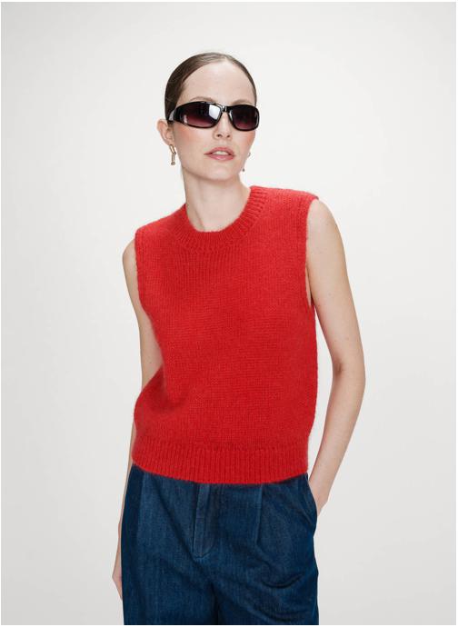Grace & Mila Tops Pull en laine et mohair sans manches rouge Vollo femme rouge