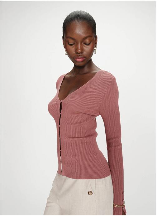 Grace & Mila Tops Cardigan ajusté col V manches longues terracotta Volage femme jaune