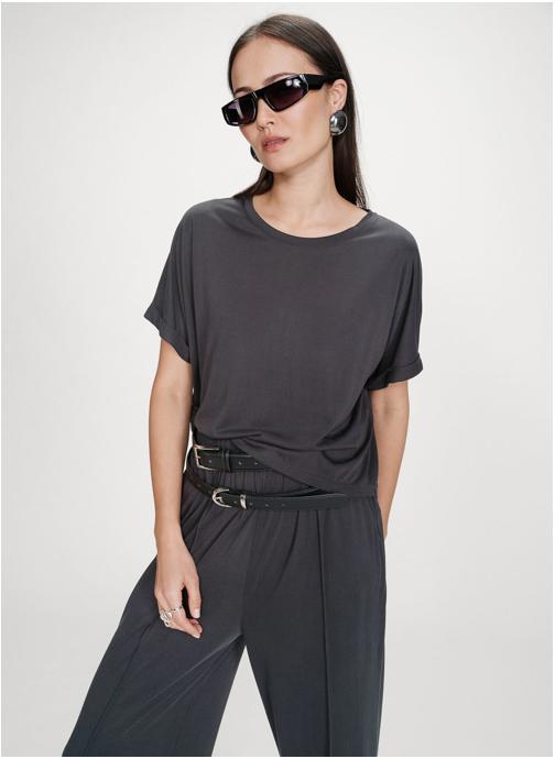 Grace & Mila Tee-shirts T-shirt oversize en modal col rond marine Parma femme bleu
