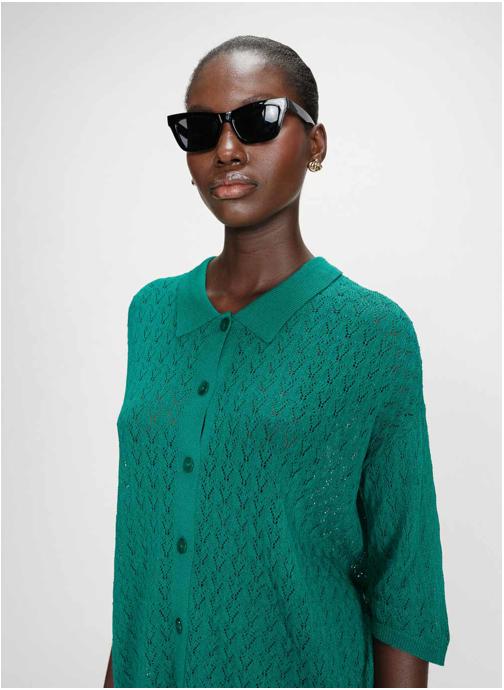 Grace & Mila Gilets Cardigan en maille ajourée col chemise vert Vadim femme vert