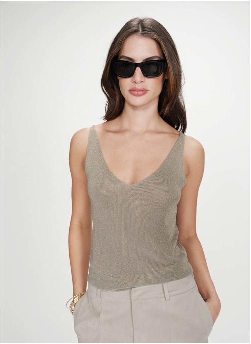 Grace & Mila Débardeurs Top ajusté à bretelles col V en lurex kaki Paillette femme vert